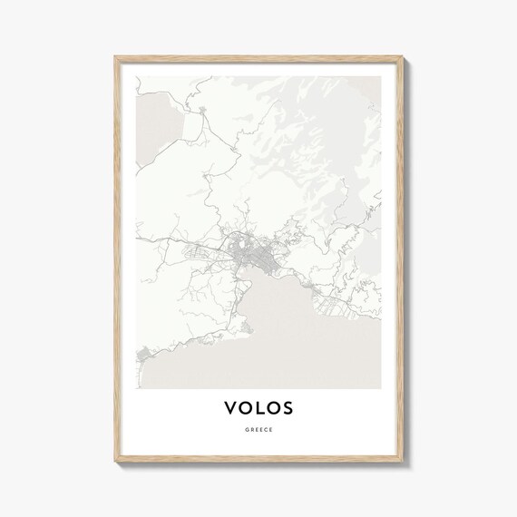 Volos Greece Minimalist Street Map Poster With Light Wood Frame