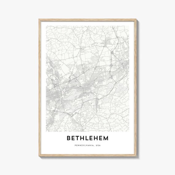 Bethlehem Pennsylvania Street Map Minimalist Black White City Print
