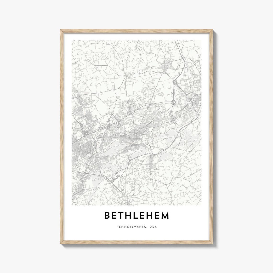 Bethlehem Pennsylvania Street Map Minimalist Black White City Print