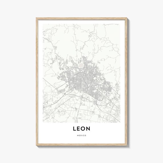 Leon Mexico Elegant Minimalist City Street Map Travel Poster
