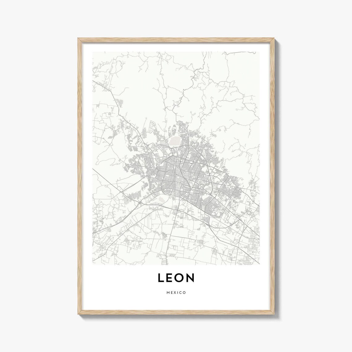Leon Mexico Elegant Minimalist City Street Map Travel Poster
