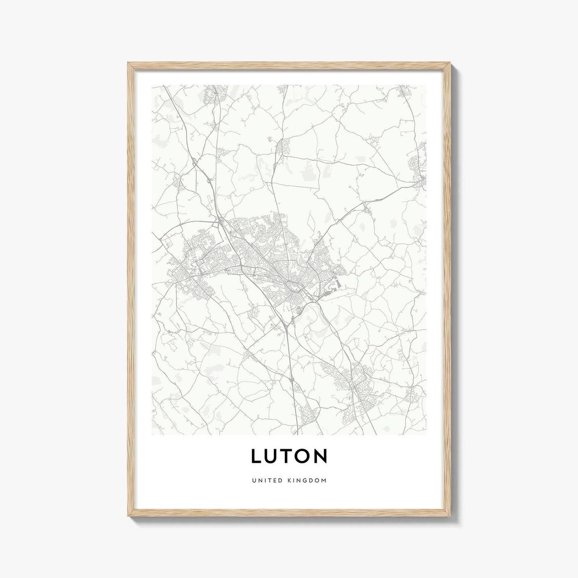 Luton England City Street Map Minimalist Home Decor Art Poster