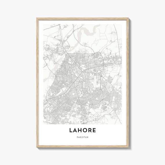 Lahore Pakistan Minimalist City Map Print Black and White Urban Decor