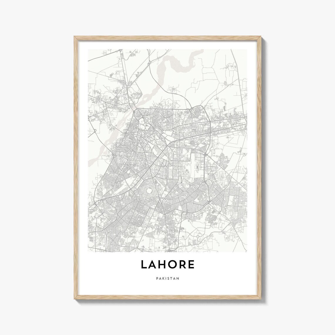 Lahore Pakistan Minimalist City Map Print Black and White Urban Decor