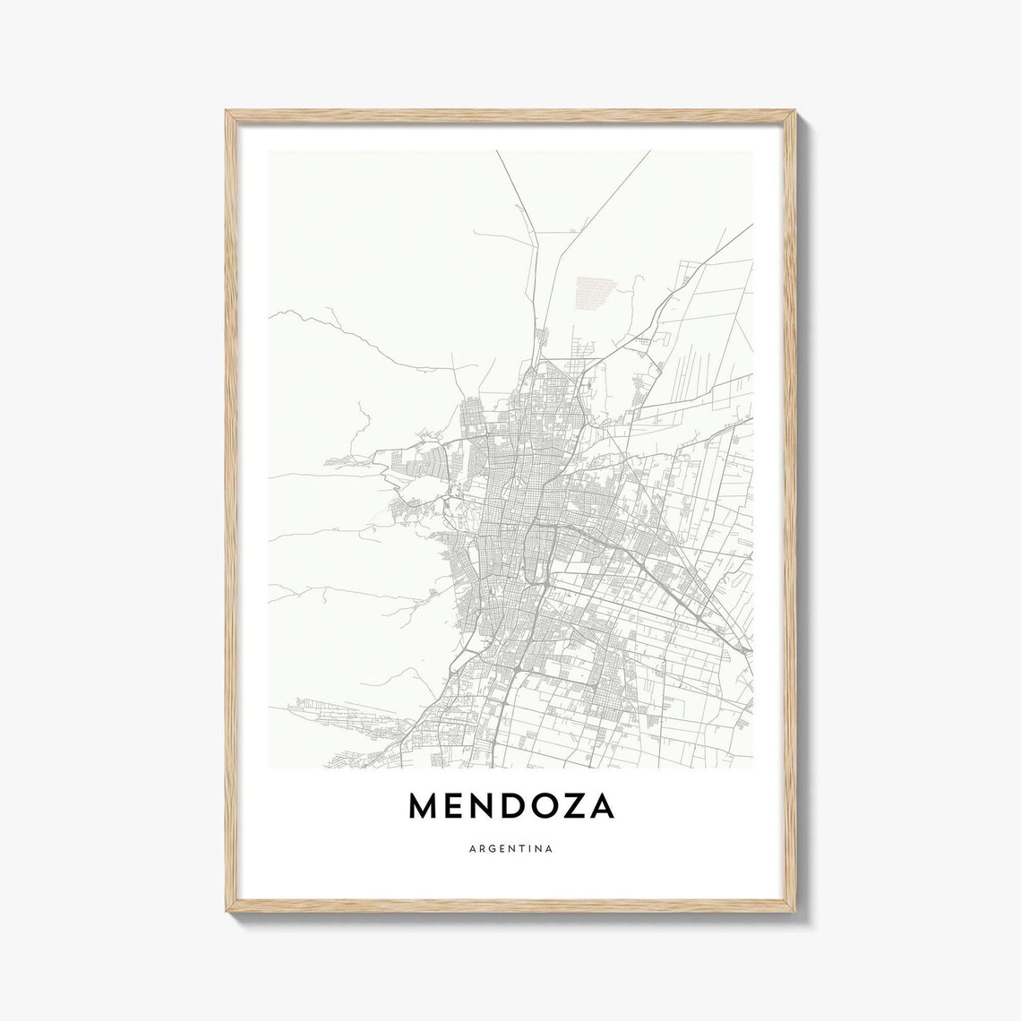 Mendoza Argentina Minimalist City Street Map Black White Poster