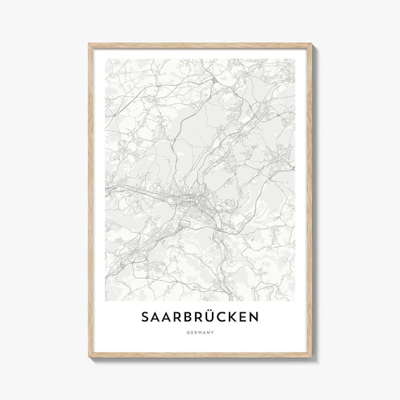 Minimalist Saarbrucken Germany City Street Map Art Print Decor