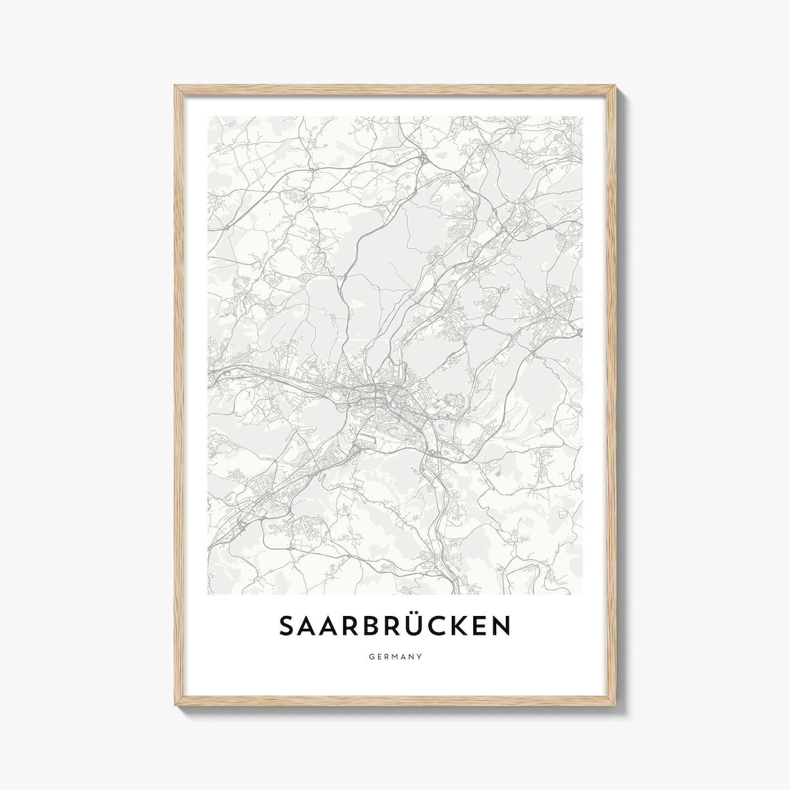 Minimalist Saarbrucken Germany City Street Map Art Print Decor