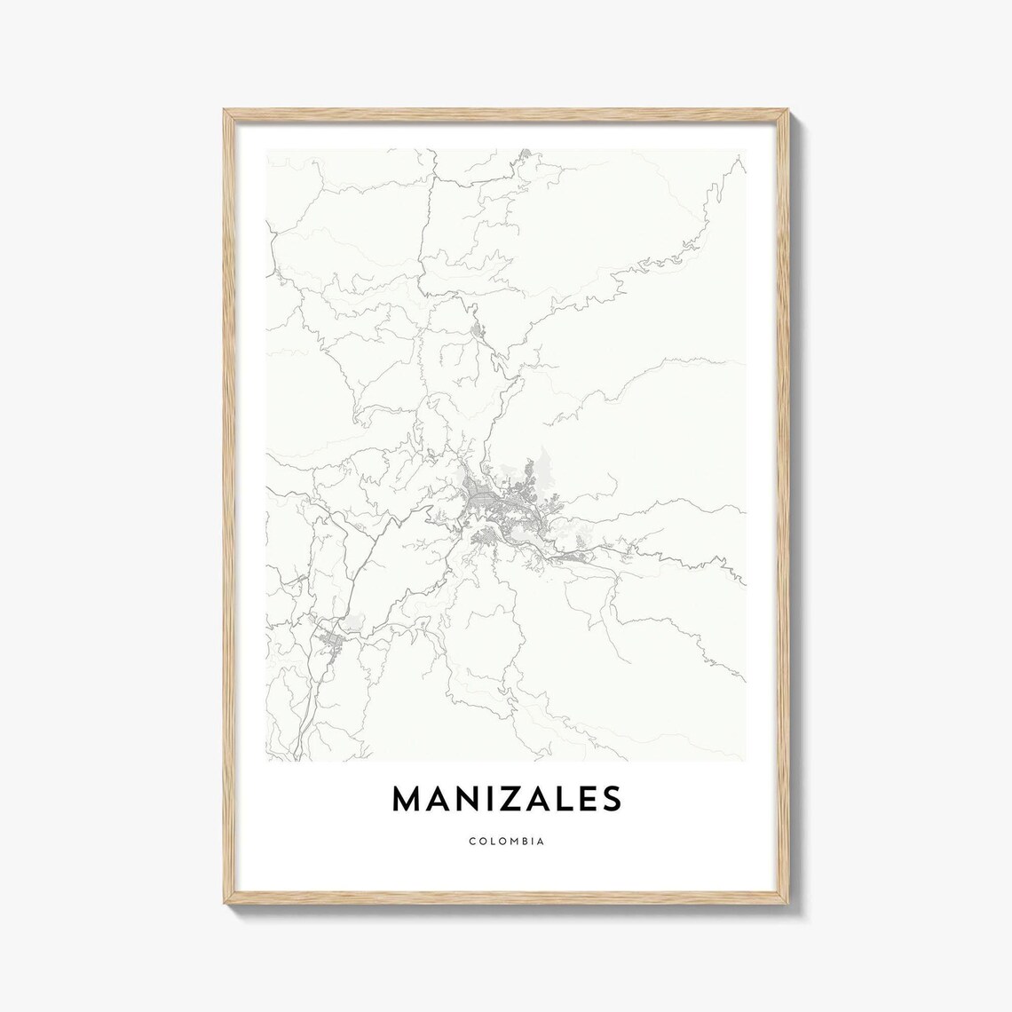 Minimalist Manizales Colombia Andes City Black Line Map Poster