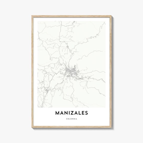 Minimalist Manizales Colombia Andes City Black Line Map Poster