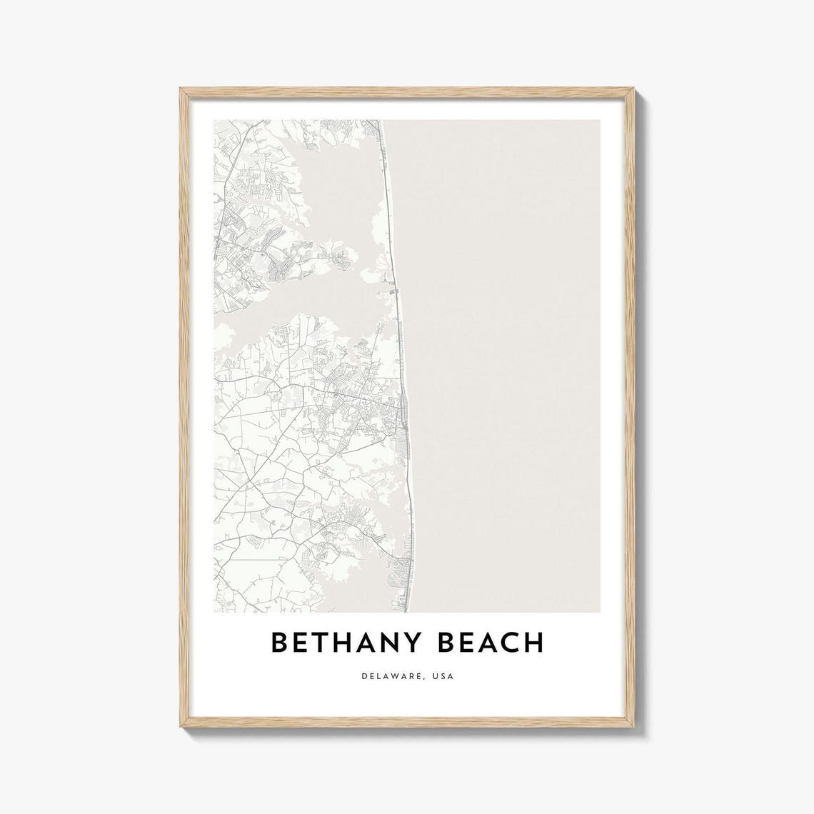 Bethany Beach Delaware USA Minimalist Coastline Map Wall Poster