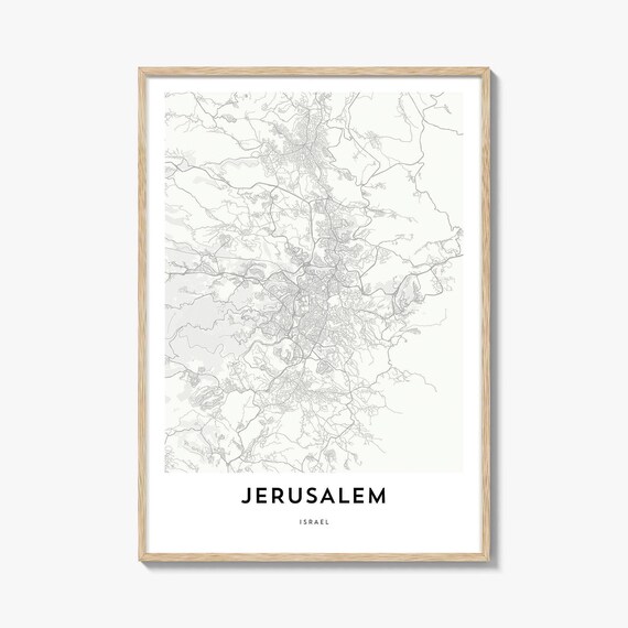Jerusalem Israel Ancient Holy City Minimalist Street Map Wall Art