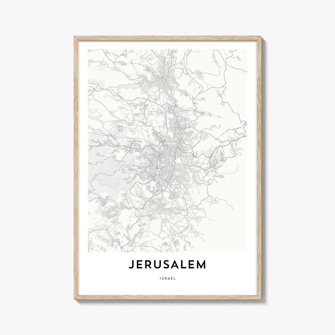 Jerusalem Israel Ancient Holy City Minimalist Street Map Wall Art