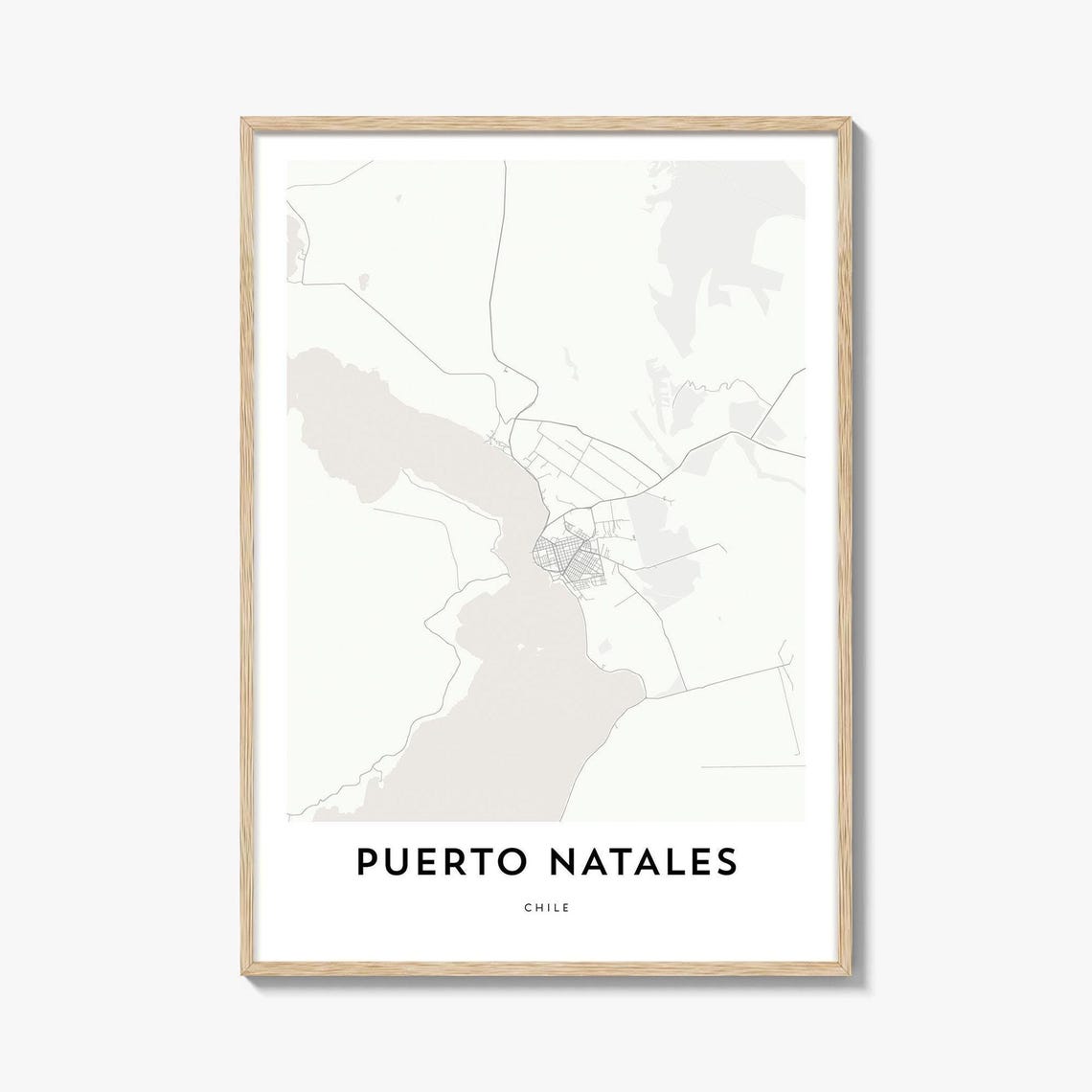 Puerto Natales Chile Minimalist Gray City Street Map Decor Poster
