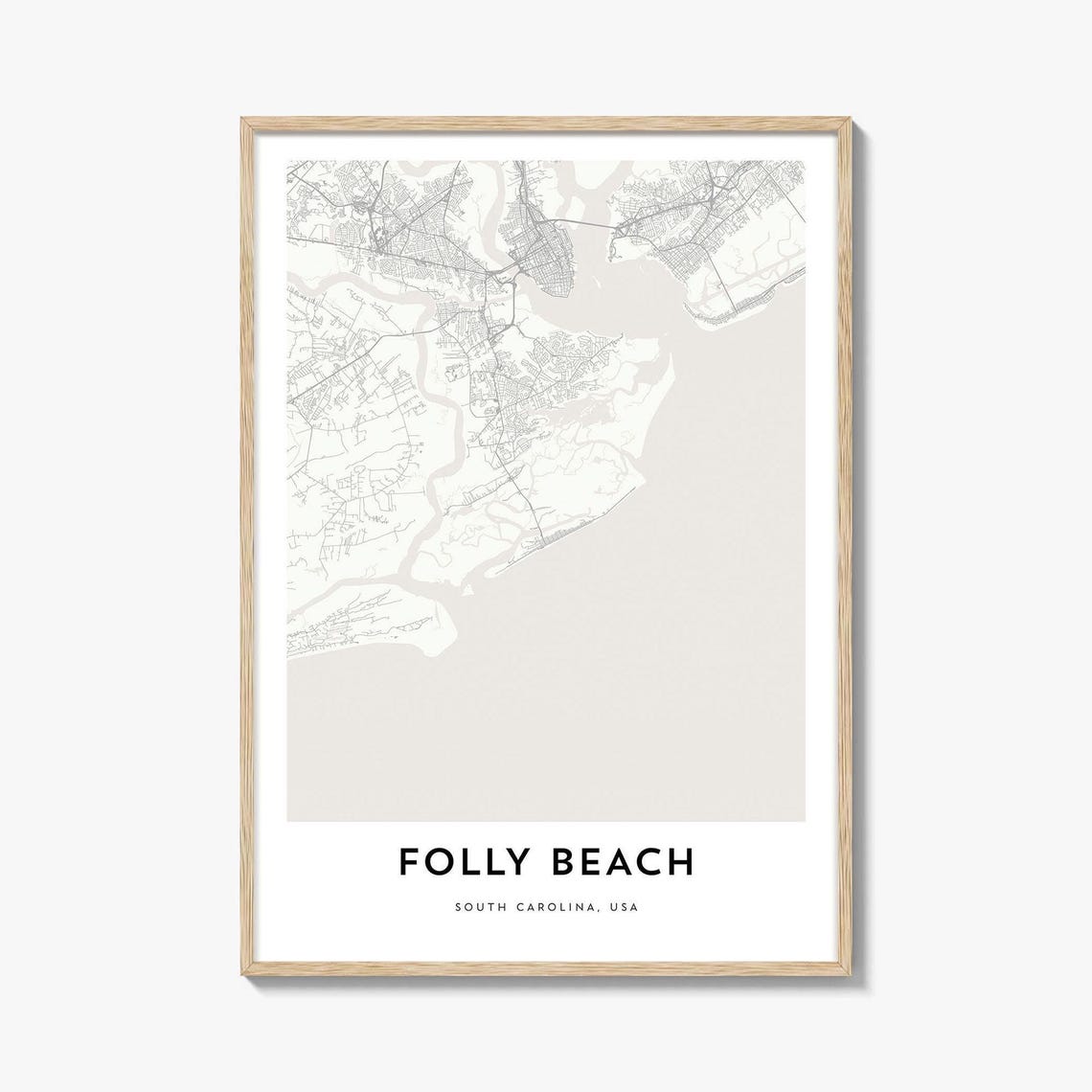 Folly Beach South Carolina Minimalist Coast Map Fine Line Poster