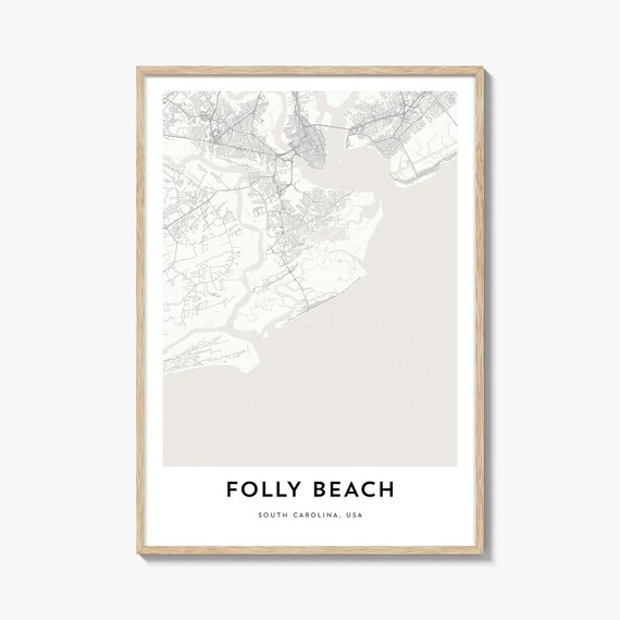 Folly Beach South Carolina Minimalist Coast Map Fine Line Poster