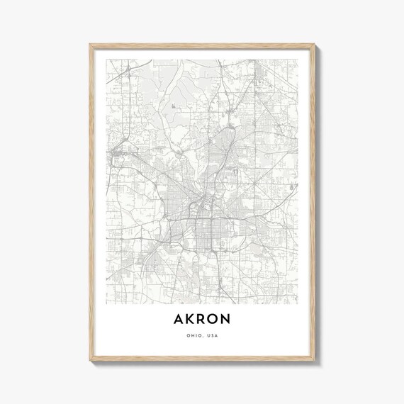 Akron Ohio USA Minimalist Black and White City Street Map Poster