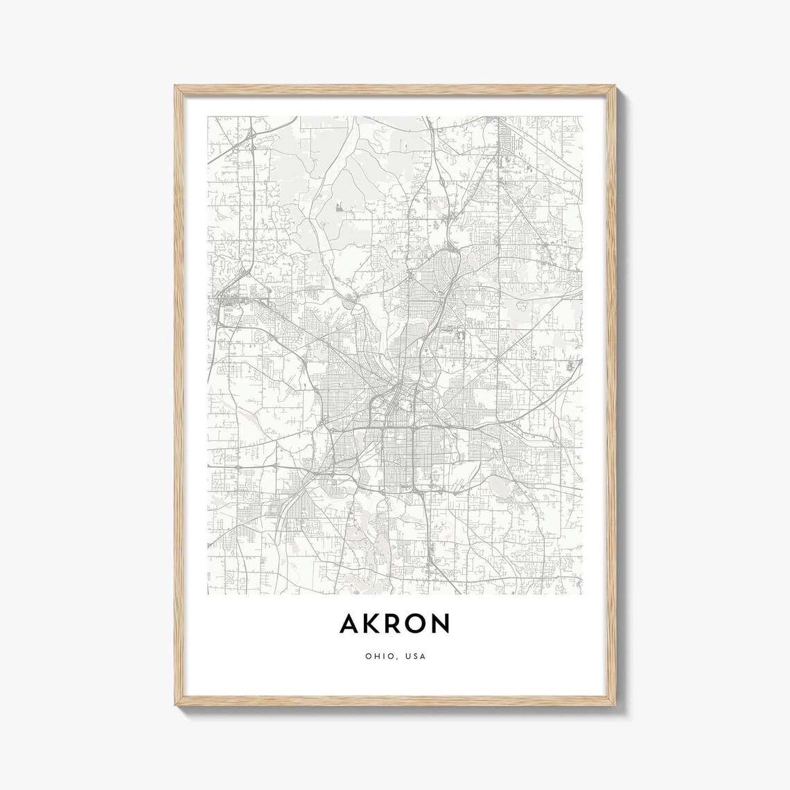 Akron Ohio USA Minimalist Black and White City Street Map Poster