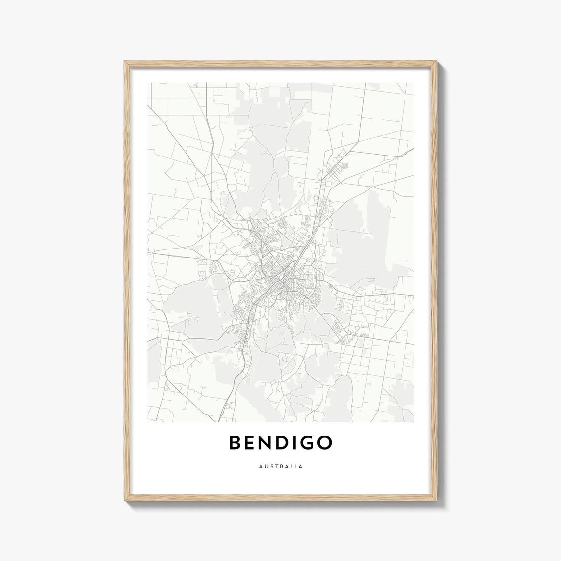 Bendigo Australia Minimalist Street Map Black and White Print