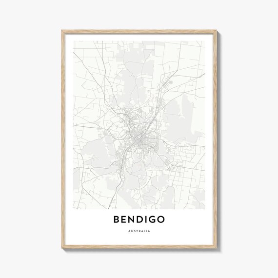 Bendigo Australia Minimalist Street Map Black and White Print