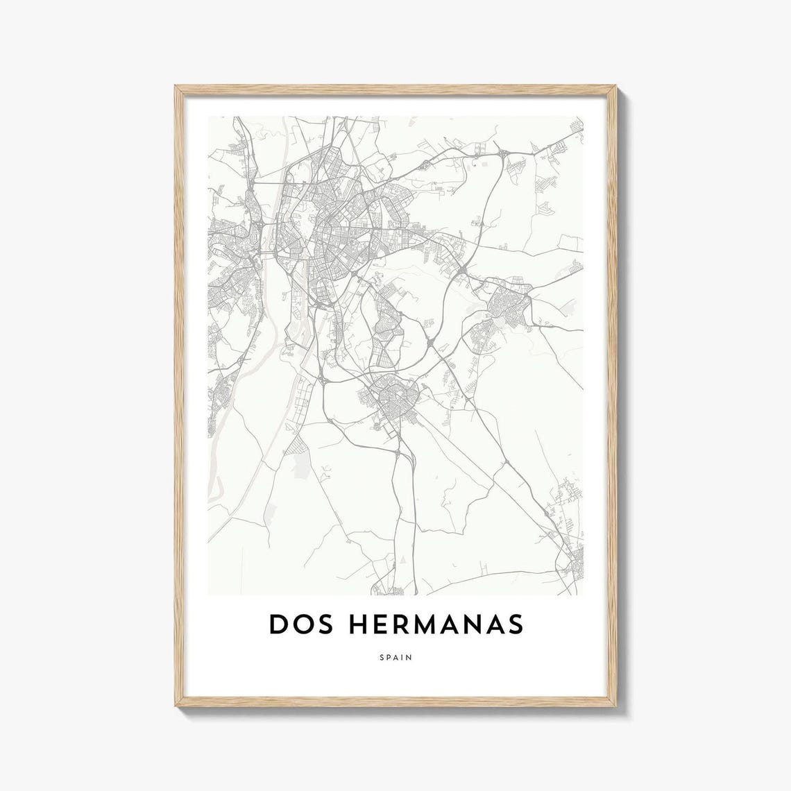 Dos Hermanas Spain Minimalist White Street City Map Wall Poster