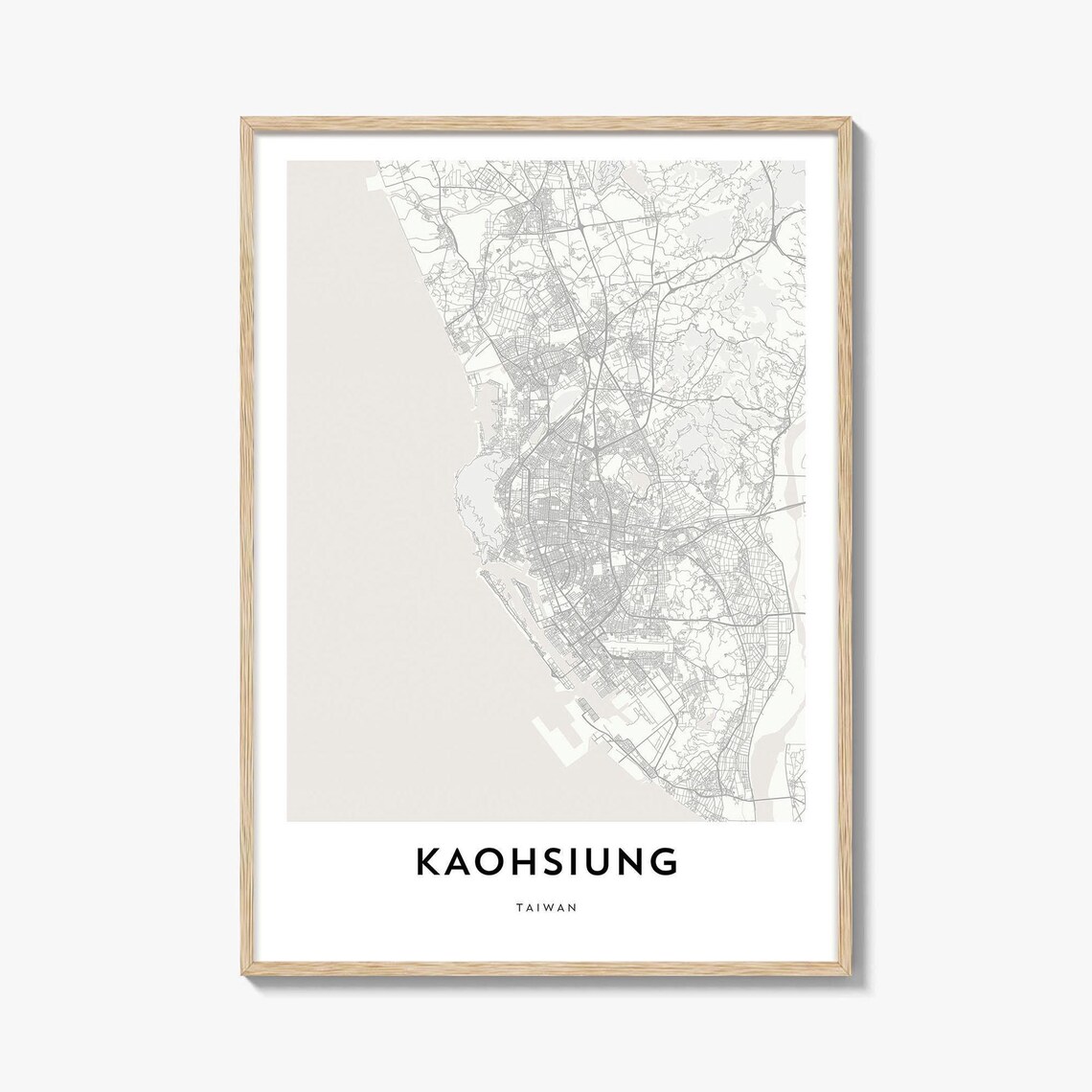 Kaohsiung Taiwan Light Gray City Map Minimalist Street Poster