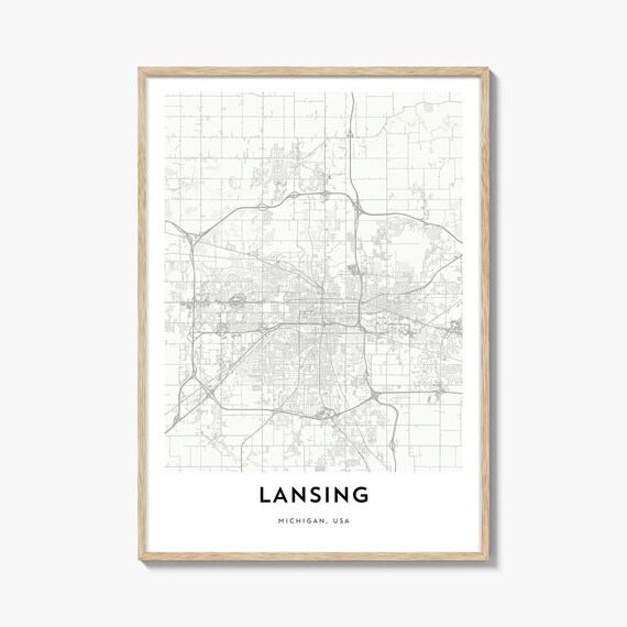 Lansing Michigan Minimalist City Map Poster in Clean White Style