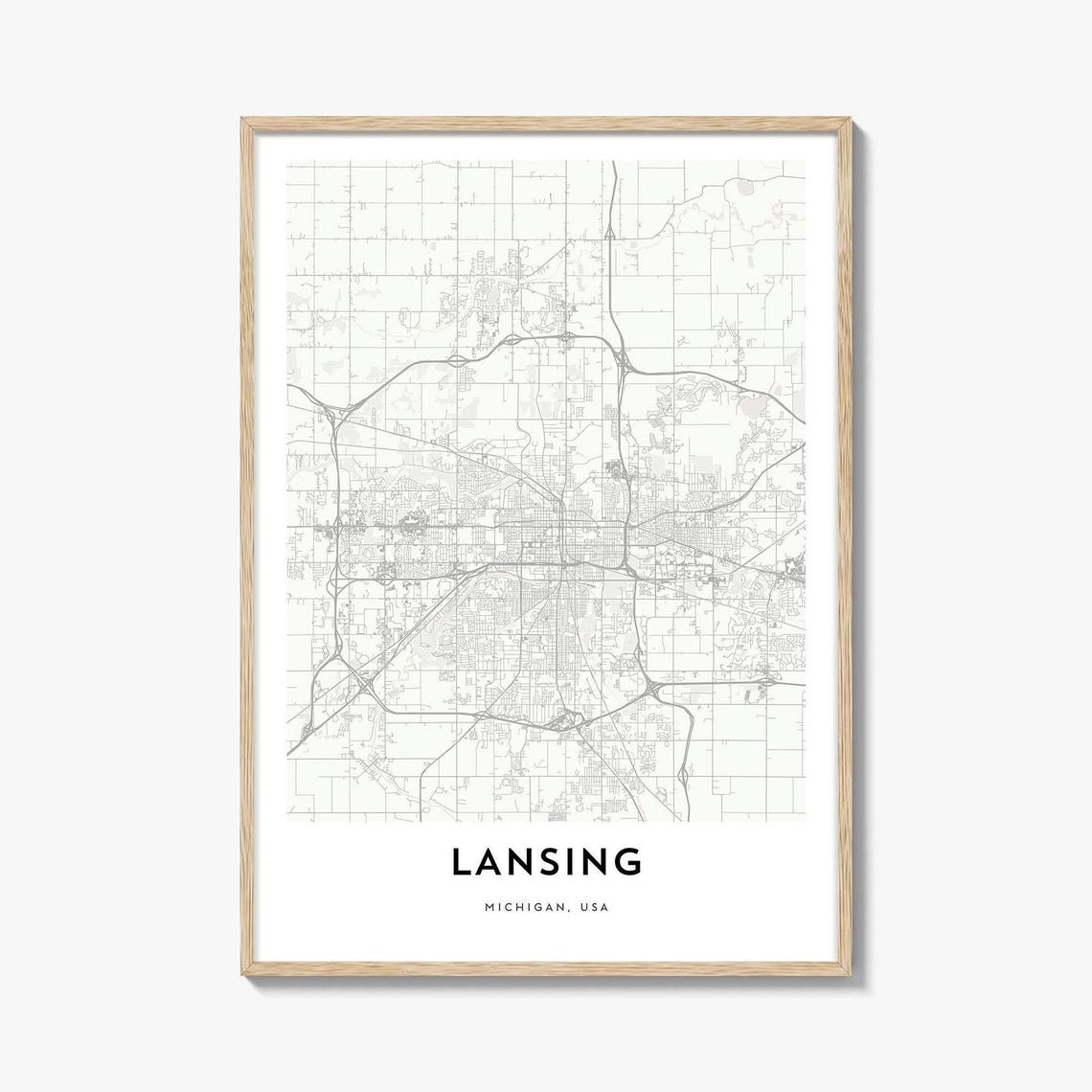 Lansing Michigan Minimalist City Map Poster in Clean White Style
