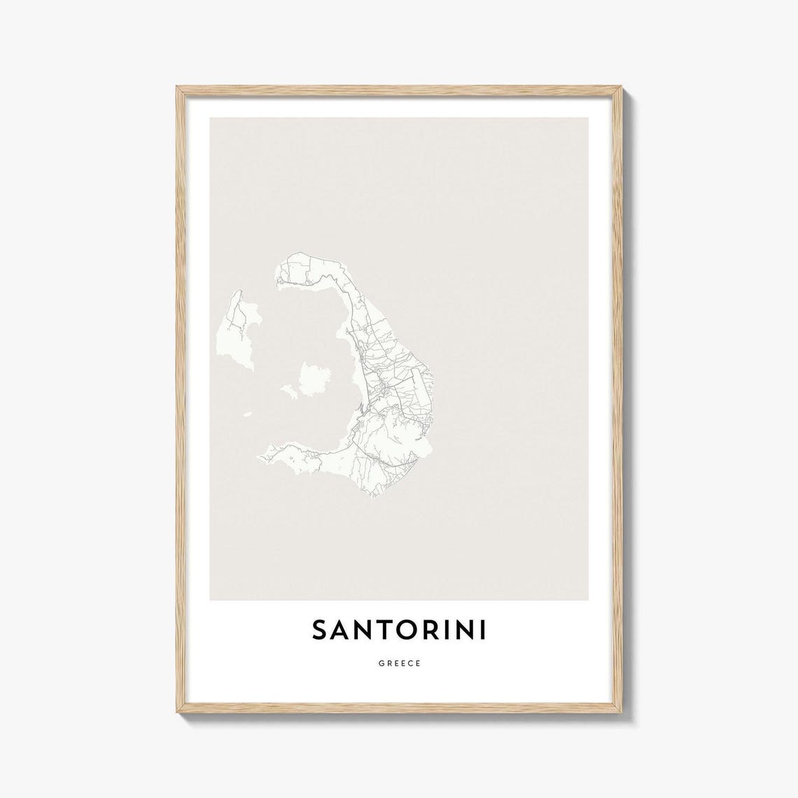Santorini Greece Minimalist Island Map Line Art Travel Poster
