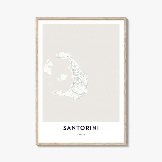 Santorini Greece Minimalist Island Map Line Art Travel Poster
