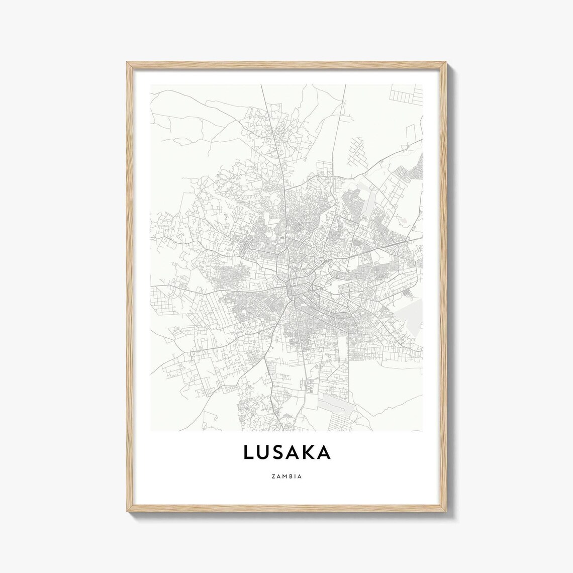 Lusaka Zambia Minimalist City Street Map Modern Decor Poster