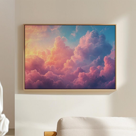 Dreamy Pastel Cloudscape At Sunset With Vibrant Pink Purple And Golden Hues Against A Serene Blue Sky