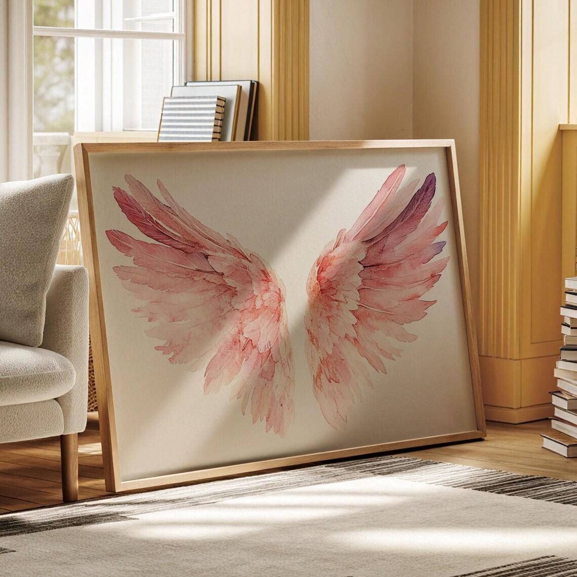 Angel Wings Watercolor Art Print, Celestial Boho Decor