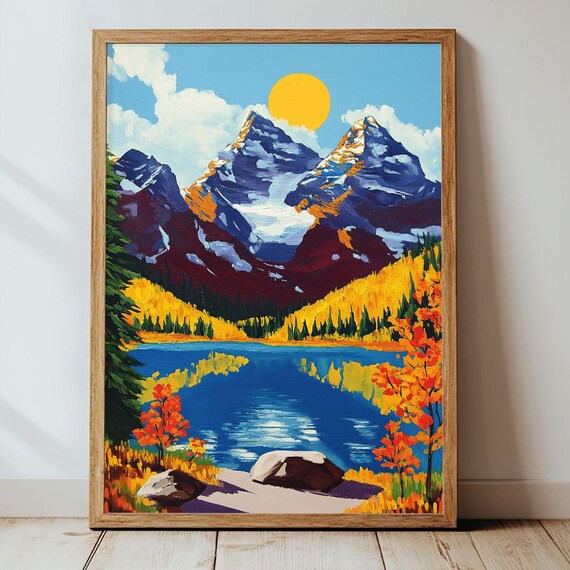 Painting Of A Mountain Lake Wall Art Print Minimalist Contemporary Home Decor Trendy And Modern