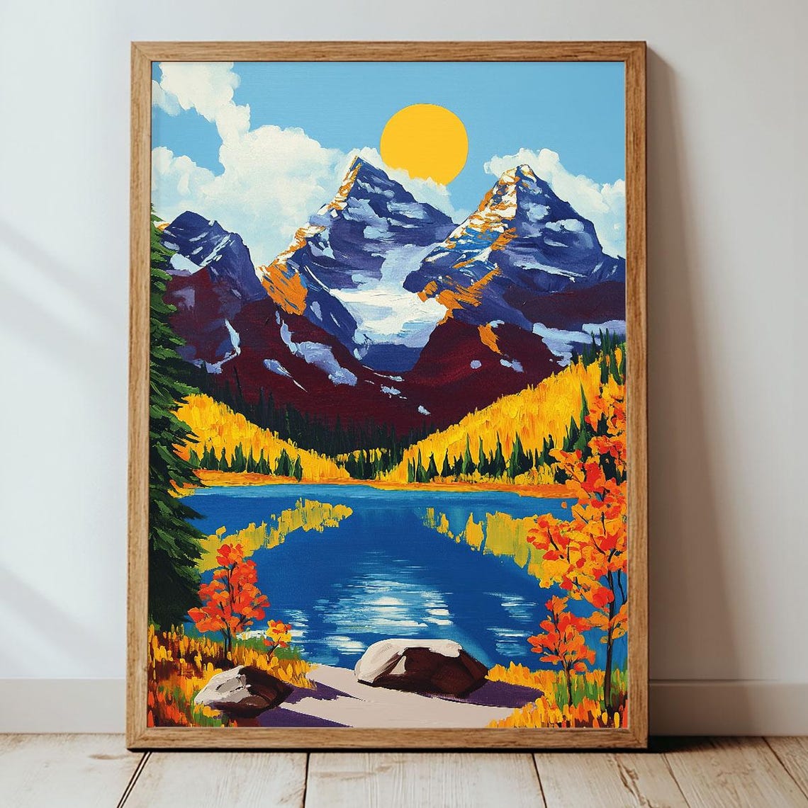 Sunny Mountain Lake Snow Peaks Alpine Scenic Landscape Wall Art