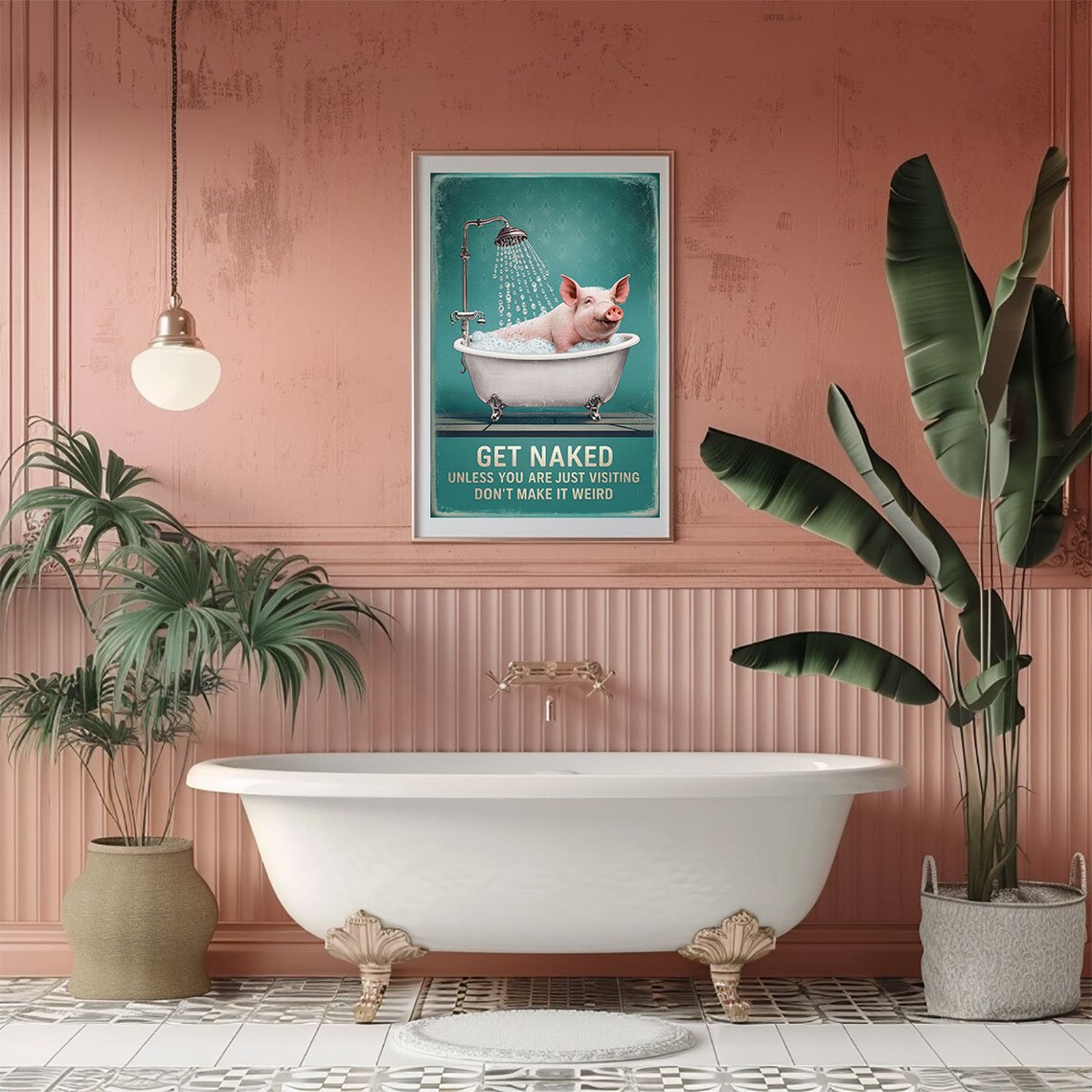 Get Naked Pig In Bathtub Funny Vintage Bathroom Decor Poster - Image 4