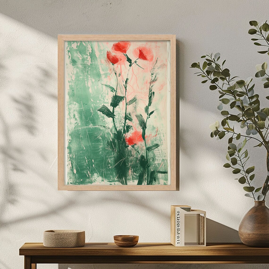 Red Poppies Emerald Green Abstract Brushstroke Floral Poster - Image 4