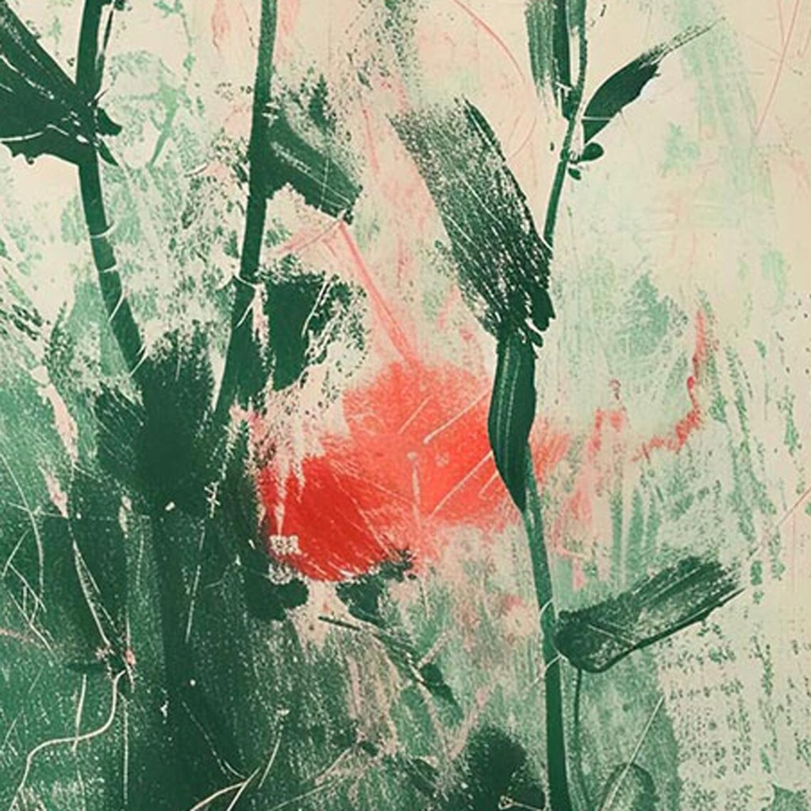 Red Poppies Emerald Green Abstract Brushstroke Floral Poster - Image 3