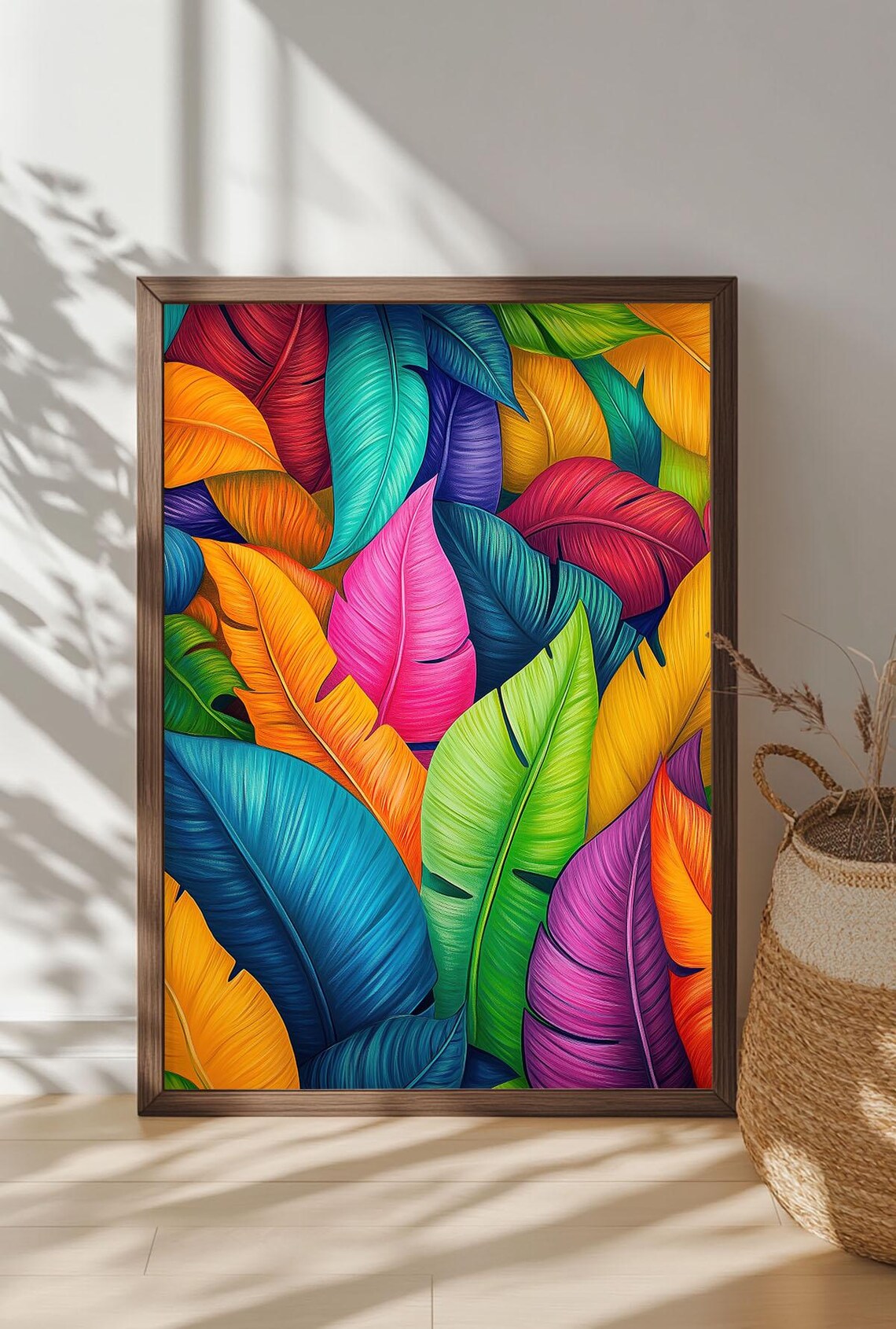 Bold Vibrant Tropical Banana Leaves Rainbow Botanical Wall Art - Image 4