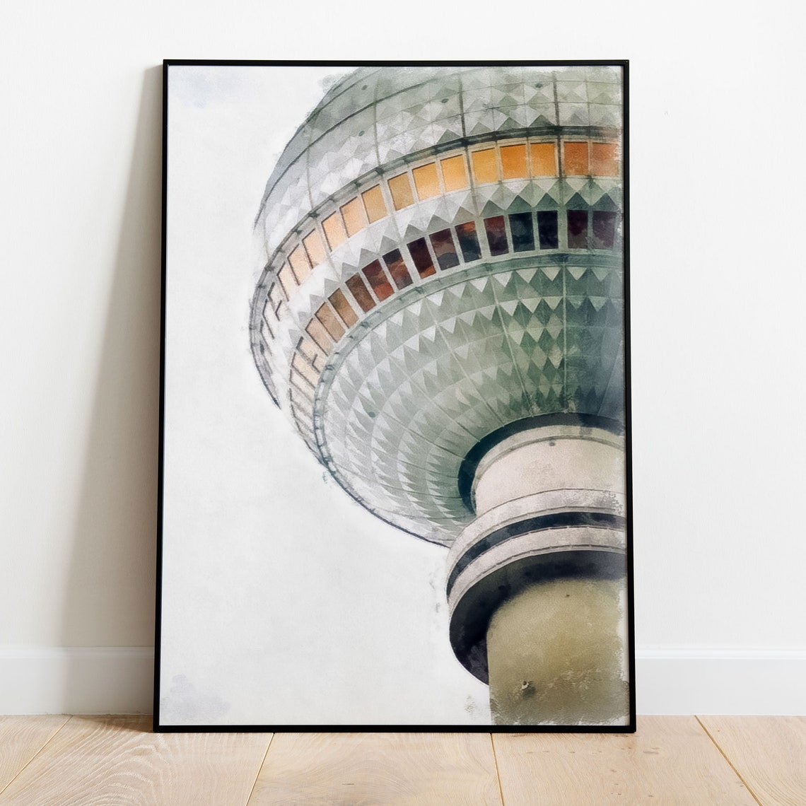 Berlin TV Tower Watercolor Close Up Architecture Landmark Art Poster