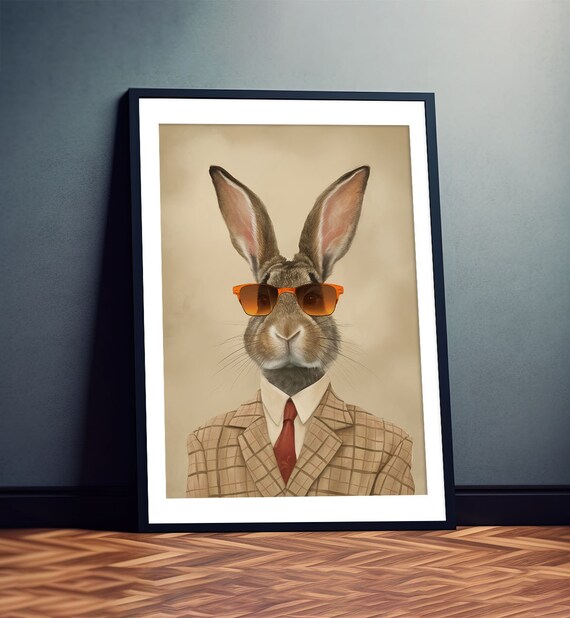 Cool Rabbit In Plaid Suit Sunglasses Vintage Sepia Portrait Poster