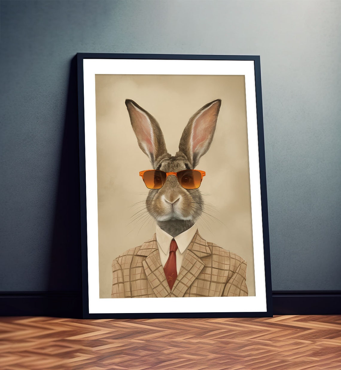 Cool Rabbit In Plaid Suit Sunglasses Vintage Sepia Portrait Poster