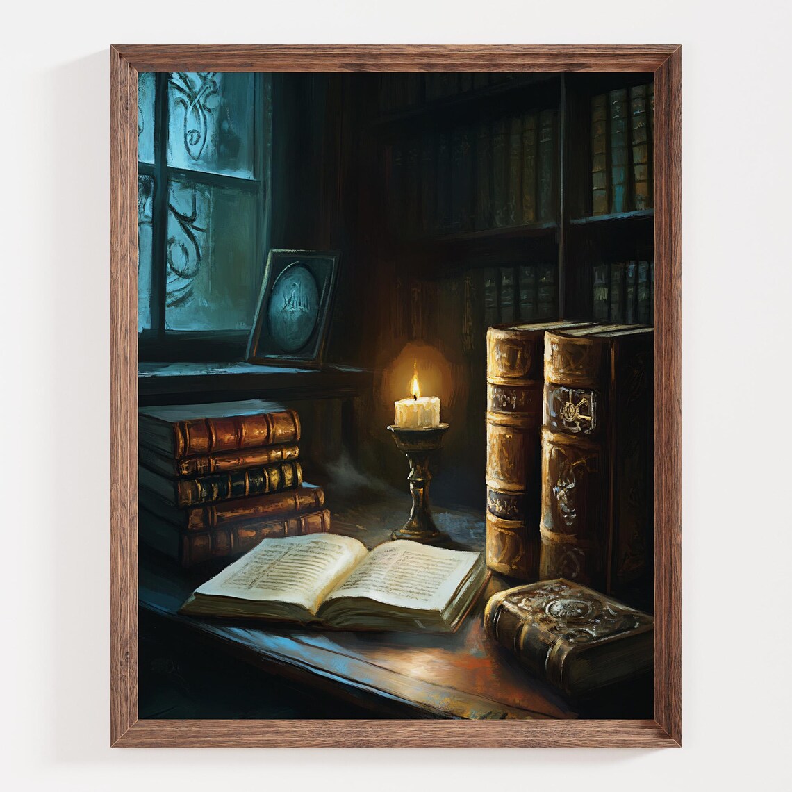 Antique Books Candlelight, Gothic Library Art Print - Image 4