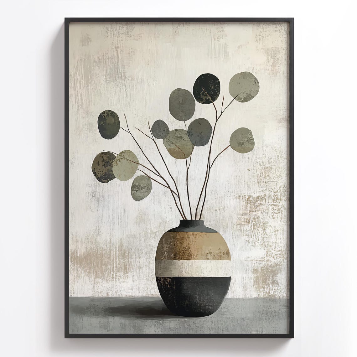 Minimalist Eucalyptus Leaves in a Striped Ceramic Vase Art Poster - Image 3