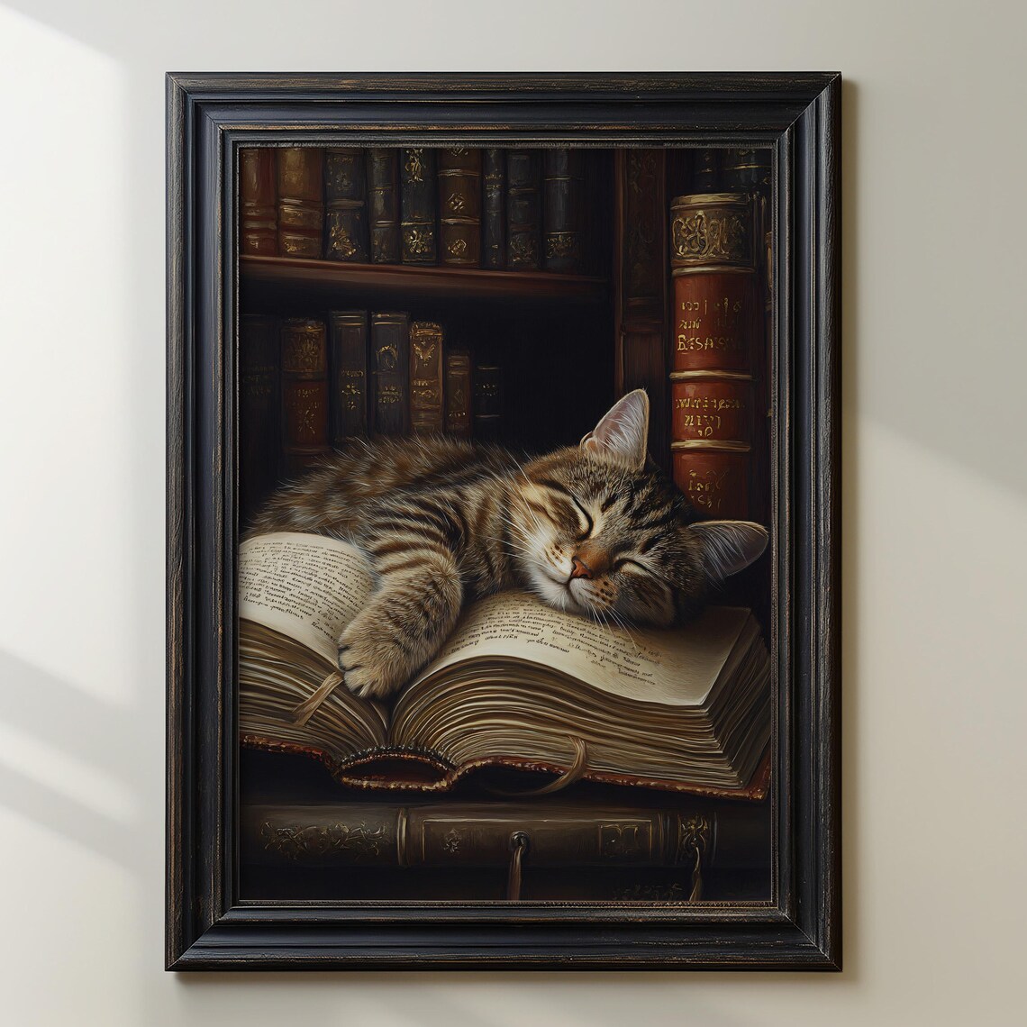 Sleeping Cat Vintage Library Art Print, Bookish Decor - Image 2
