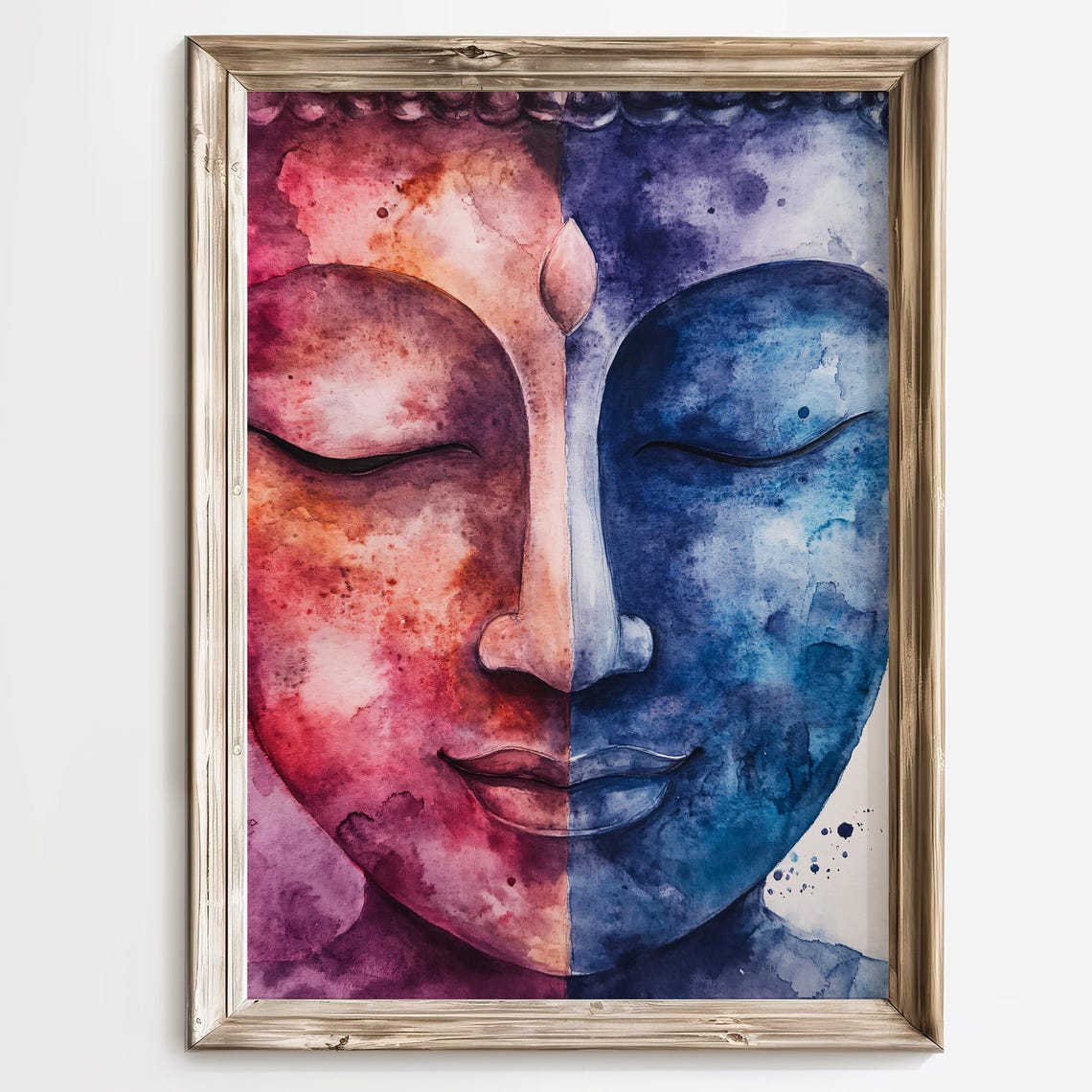 Split Tone Buddha Face Watercolor Pink And Blue Zen Scene Poster - Image 4