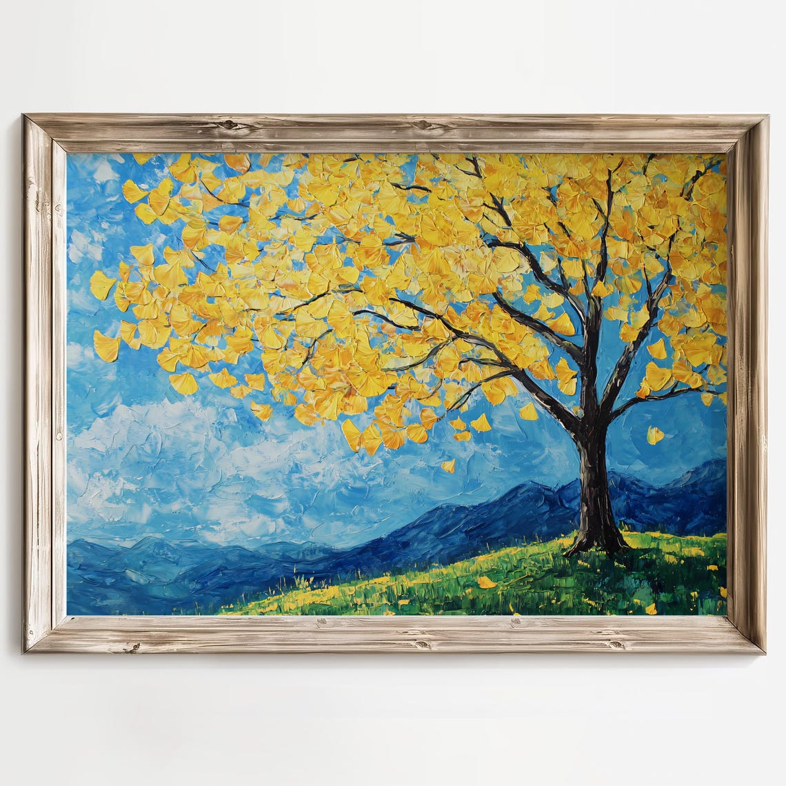Golden Ginkgo Tree Impressionist Blue Sky Autumn Landscape Poster - Image 3
