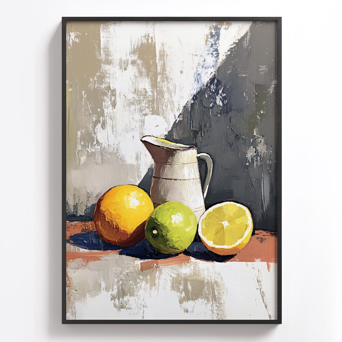 White Pitcher With Lemons and an Orange Still Life Art Poster - Image 2