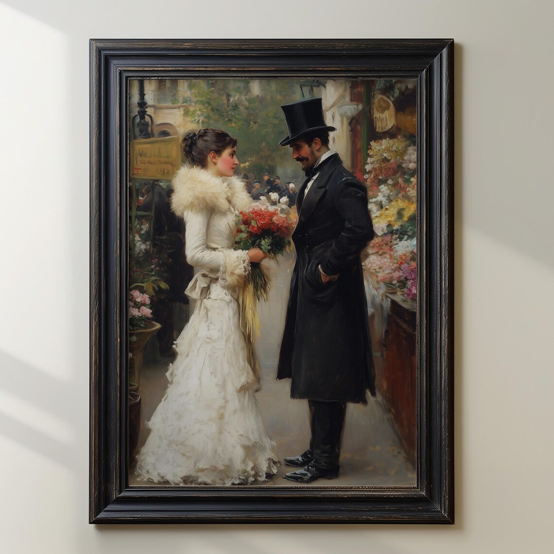 Victorian Couple, Vintage Parisian Street Scene Art Print - Image 4