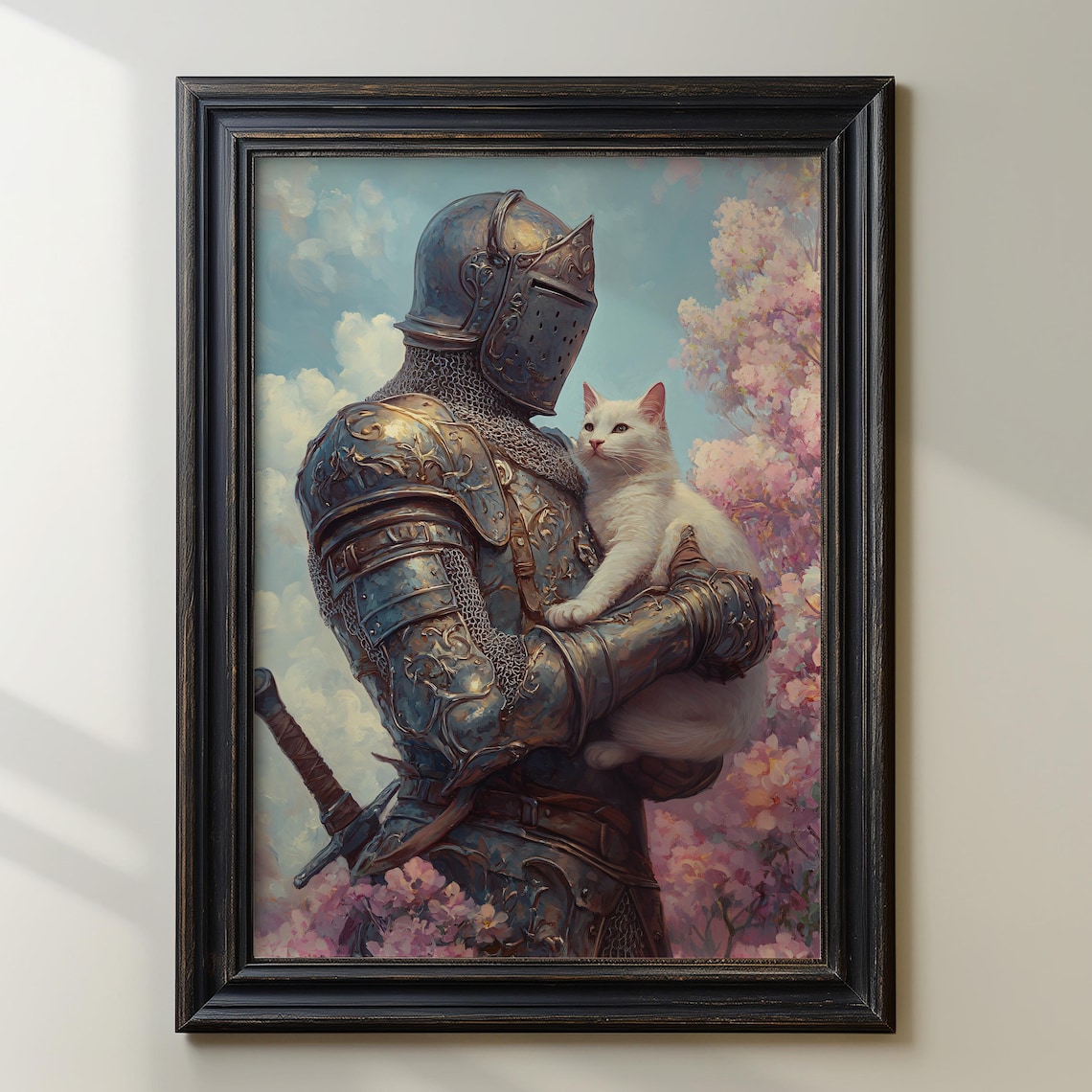 Knight With Cat, Whimsical Medieval Armor Poster Print - Image 4