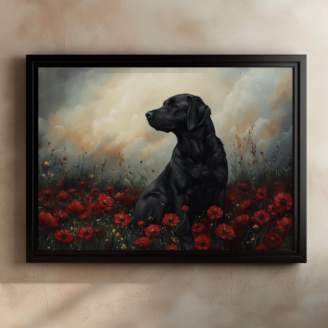 Black Labrador Among Red Poppies Moody Dog Portrait Art Poster - Image 3